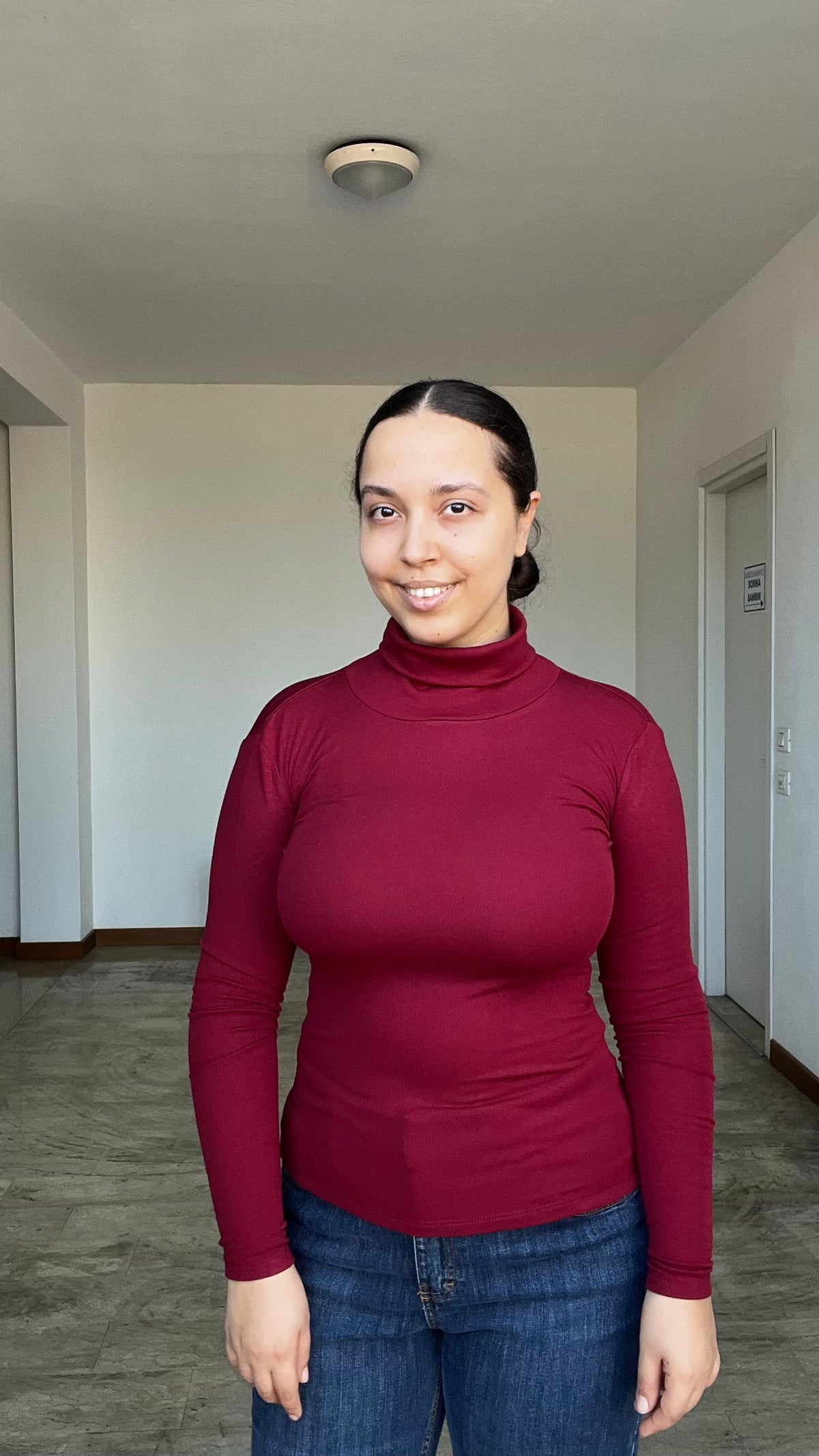 Maglia dolcevita in caldo cotone felpato rosso bordeaux - Lumina