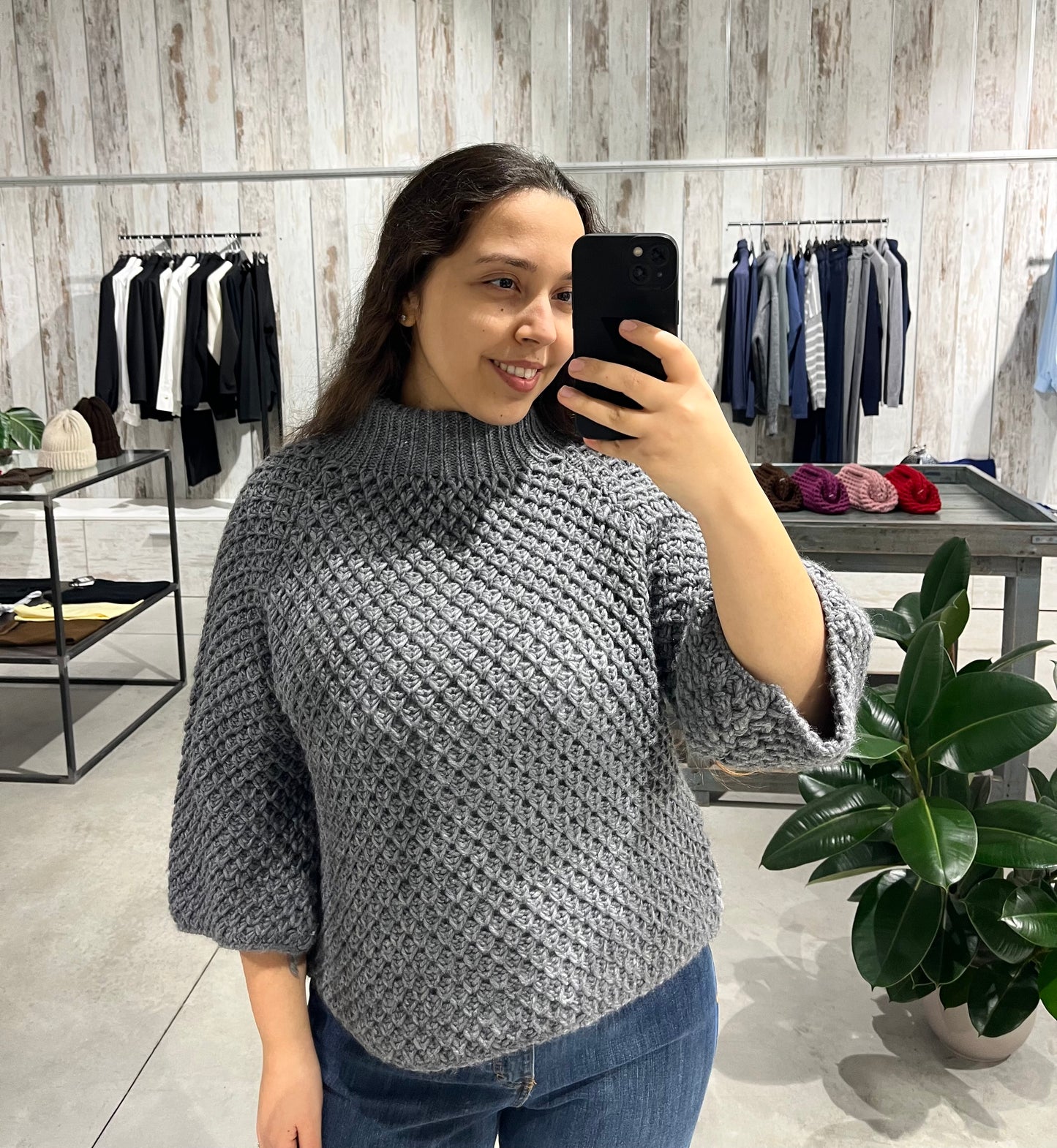 Maglione collo cratere grigio a nido d'ape - Altamira Milano