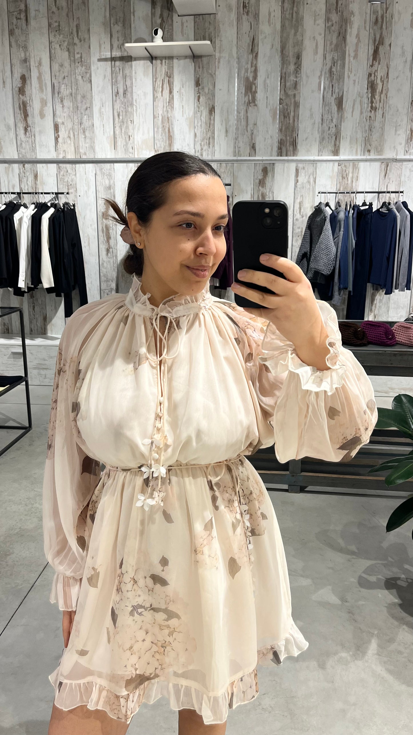 Vestito corto beige con fiori - Chance Off
