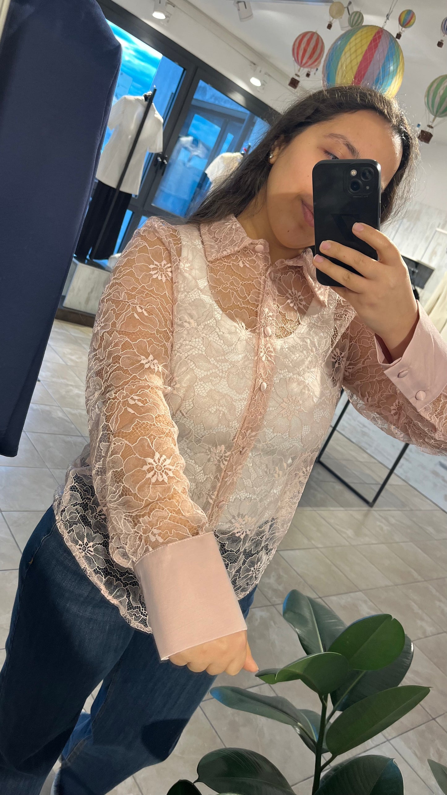 Camicia in pizzo rosa - Lumina