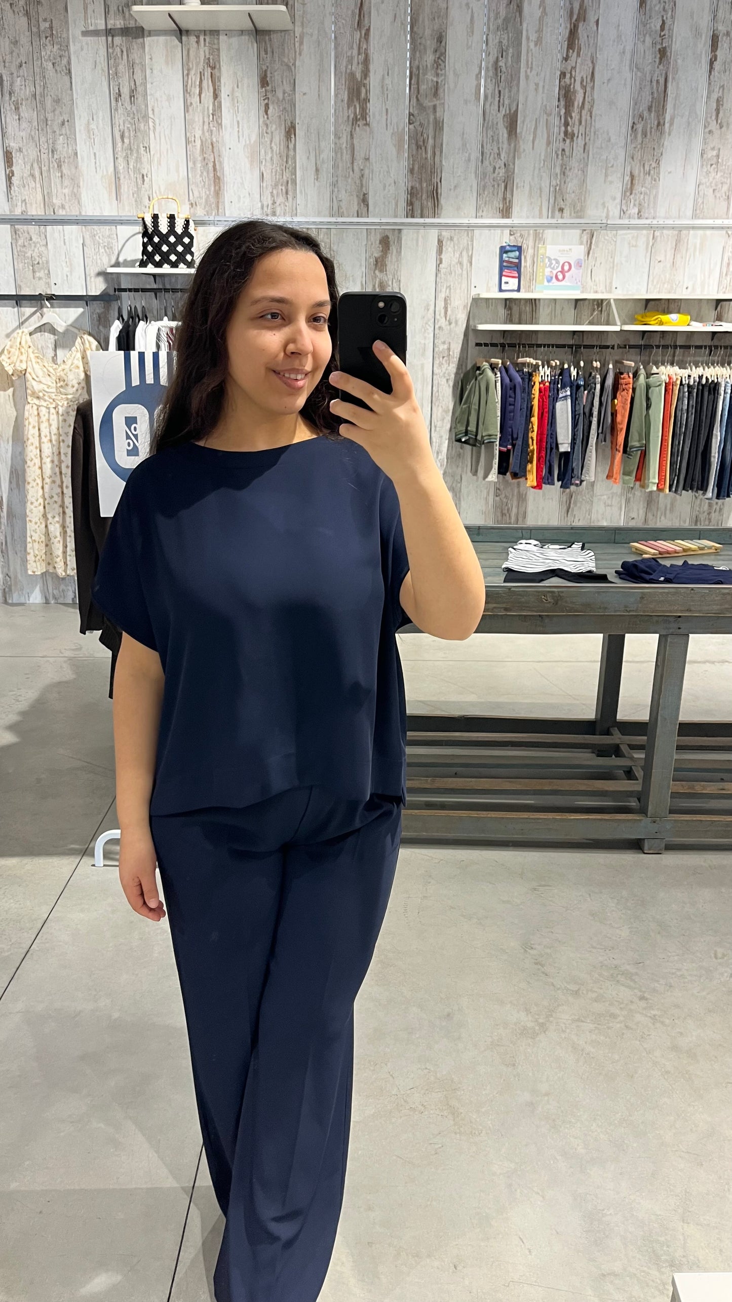 Pantaloni fluidi a palazzo con elastico sul retro blu notte - Altamira Milano