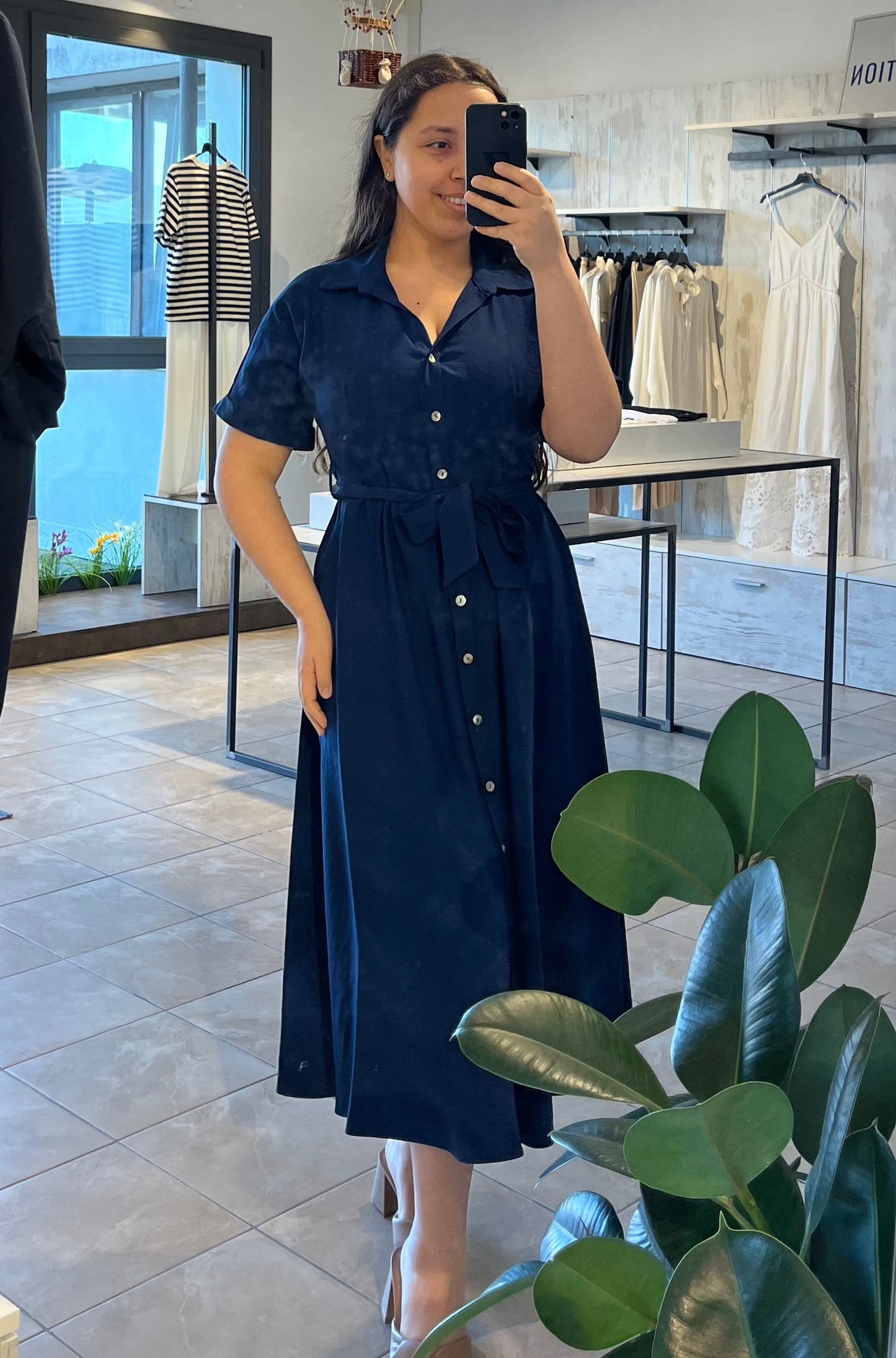 Vestito chemisier blu lungo - Altamira Milano