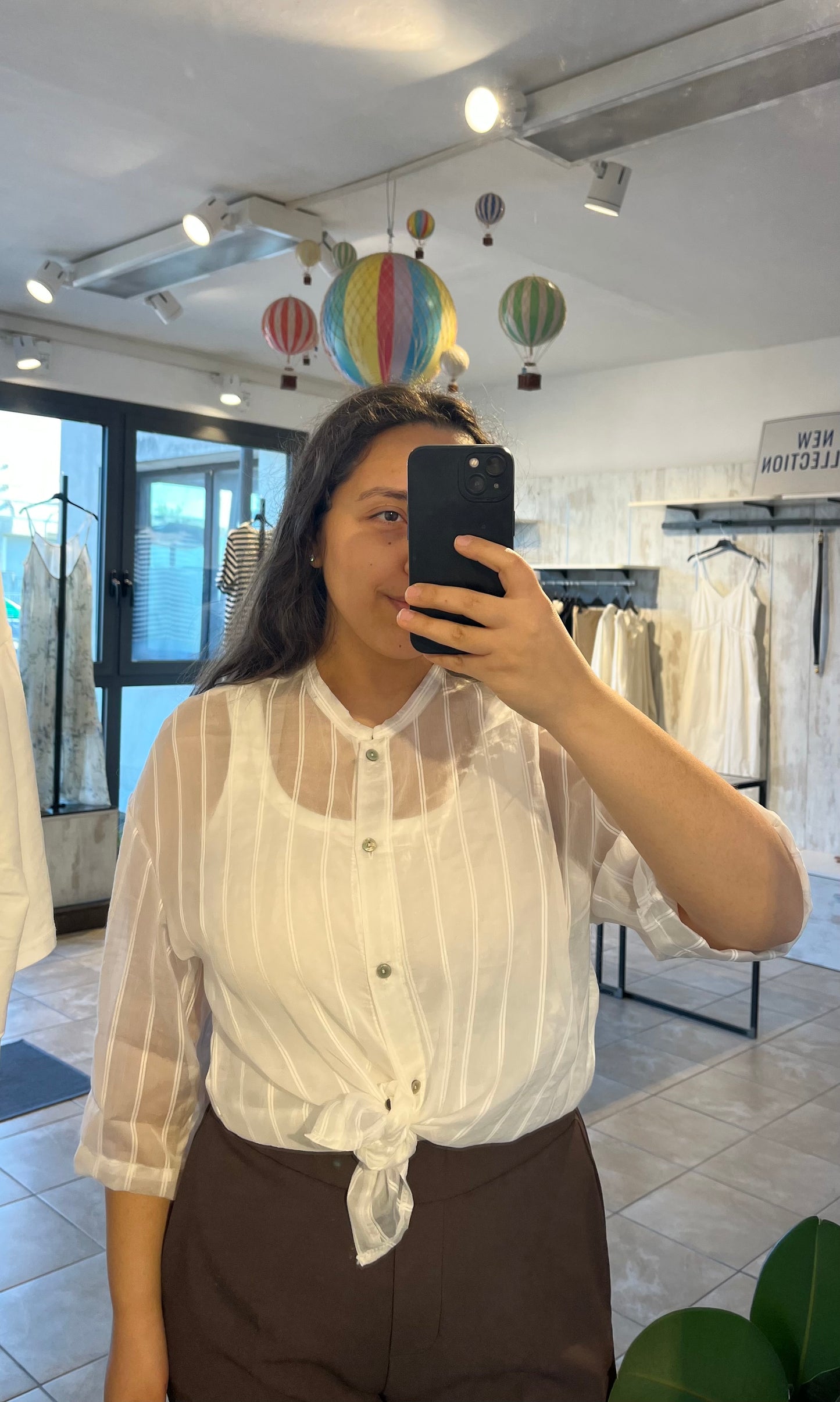 Blusa semitrasparente bianca a righe in misto Lyocell - Altamira Milano