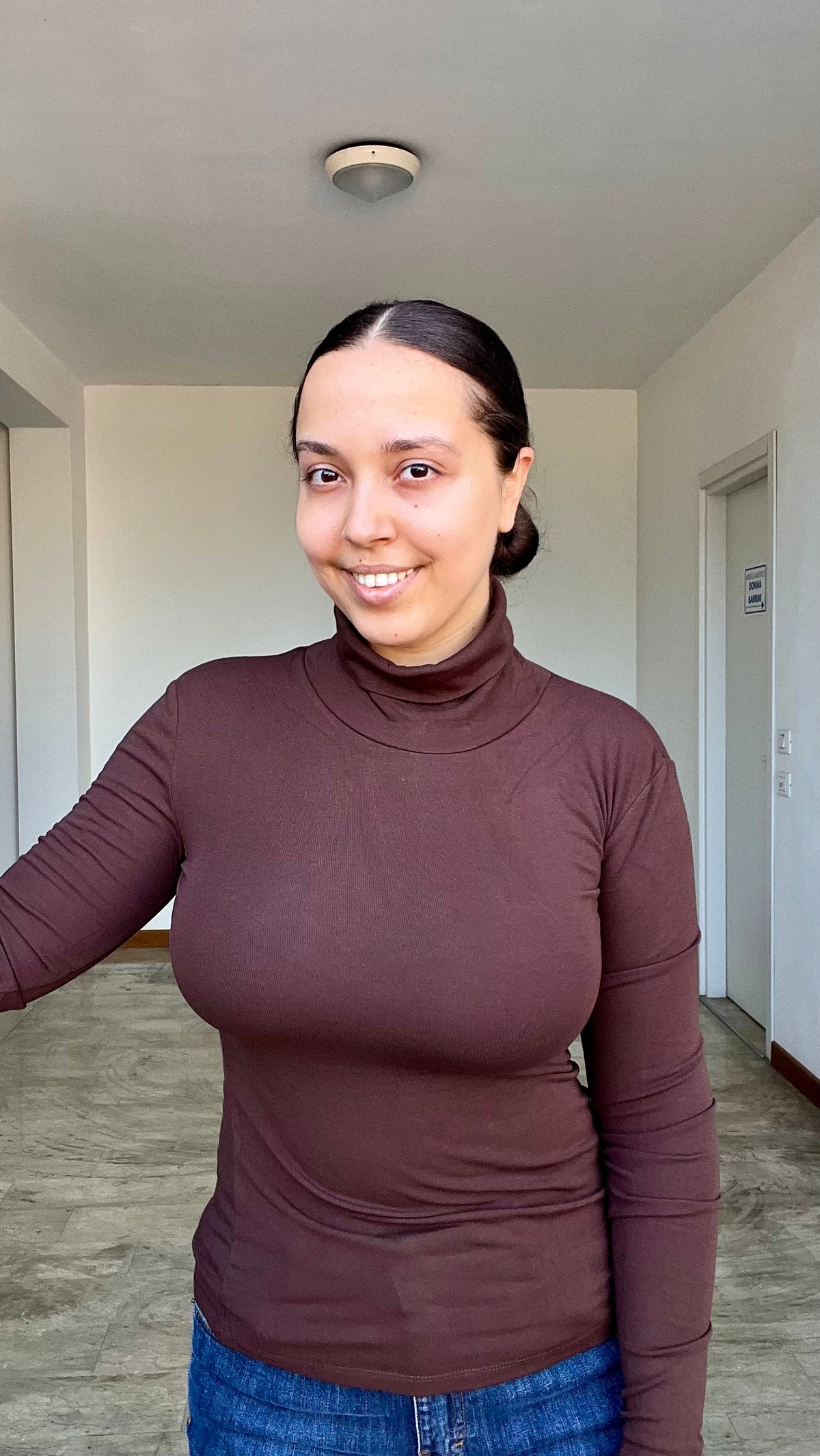 Maglia dolcevita in caldo cotone felpato marrone - Lumina