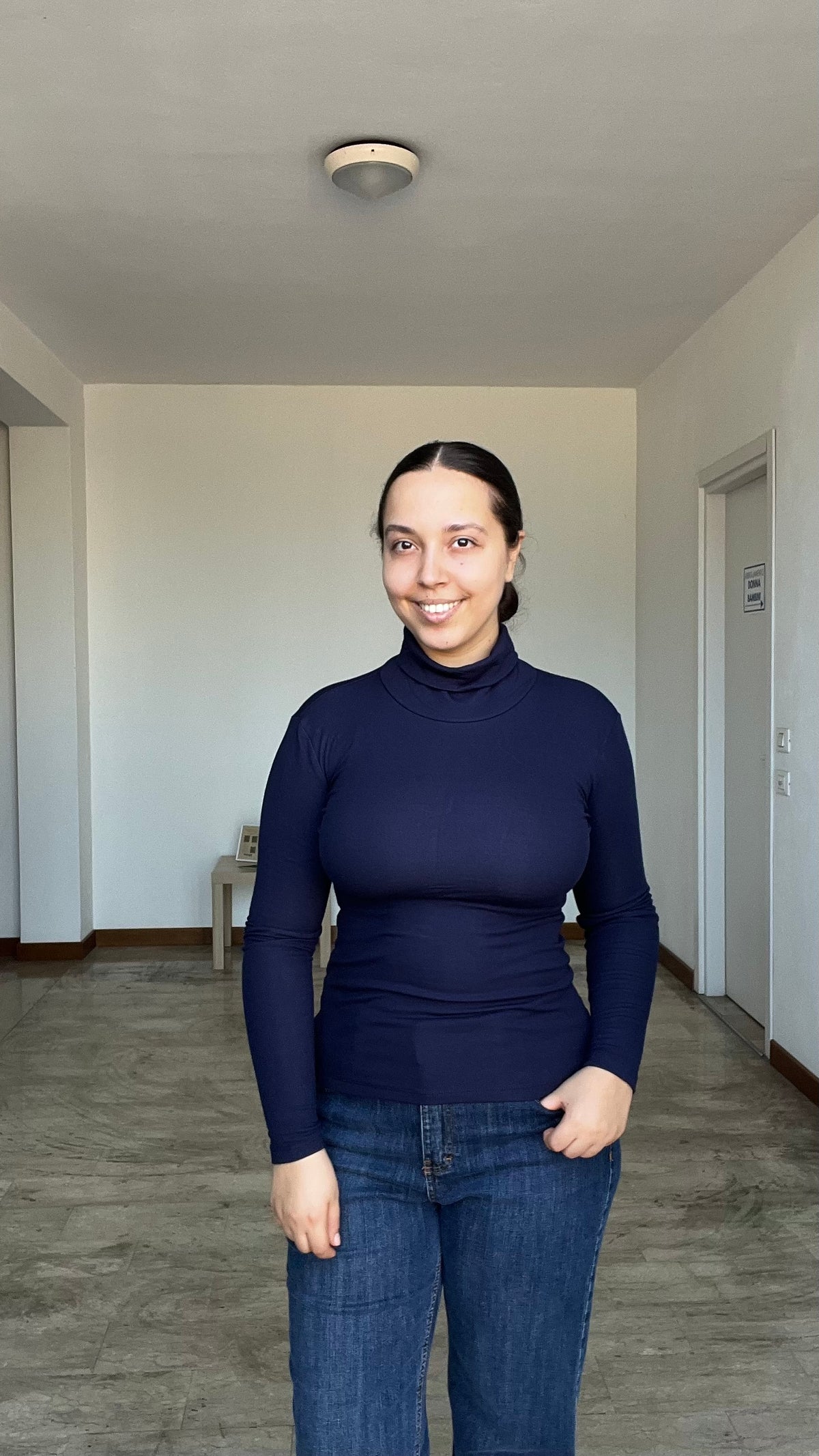 Maglia dolcevita in caldo cotone felpato blu notte - Lumina