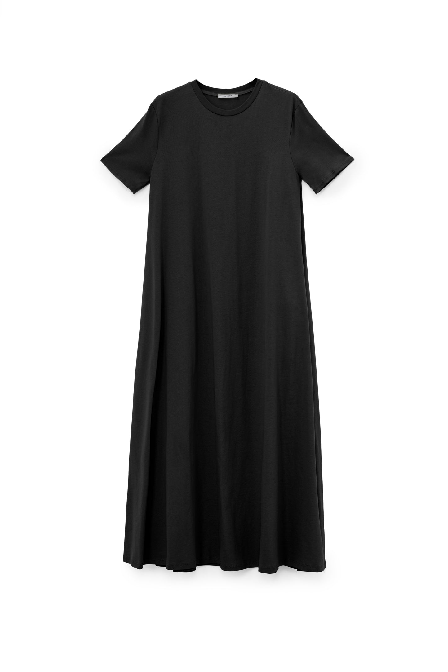 Abito nero lungo in cotone con tasche laterali - Lumina