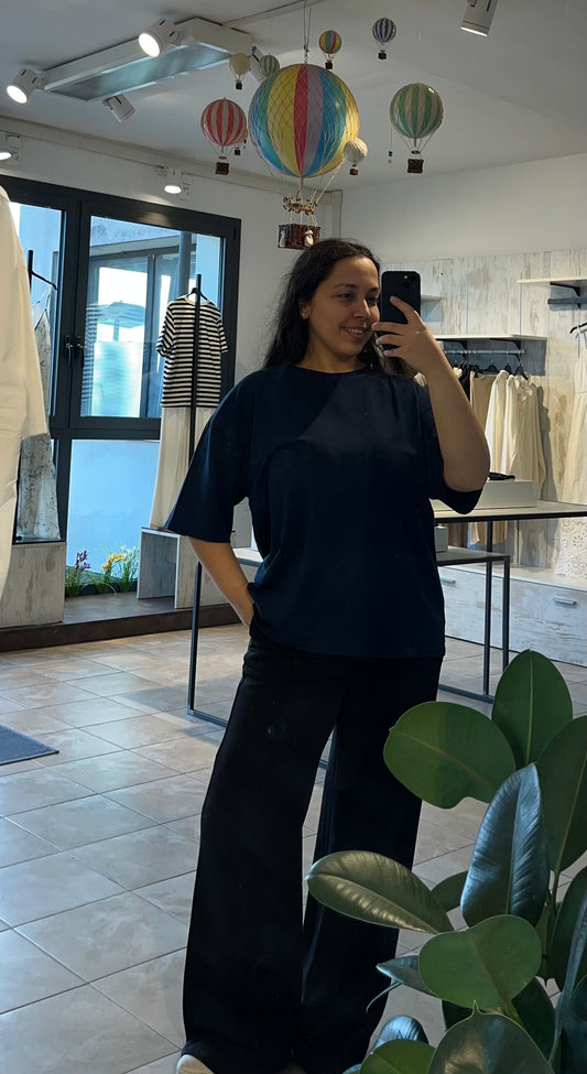 T-shirt curvy basica nero in cotone - Altamira Milano