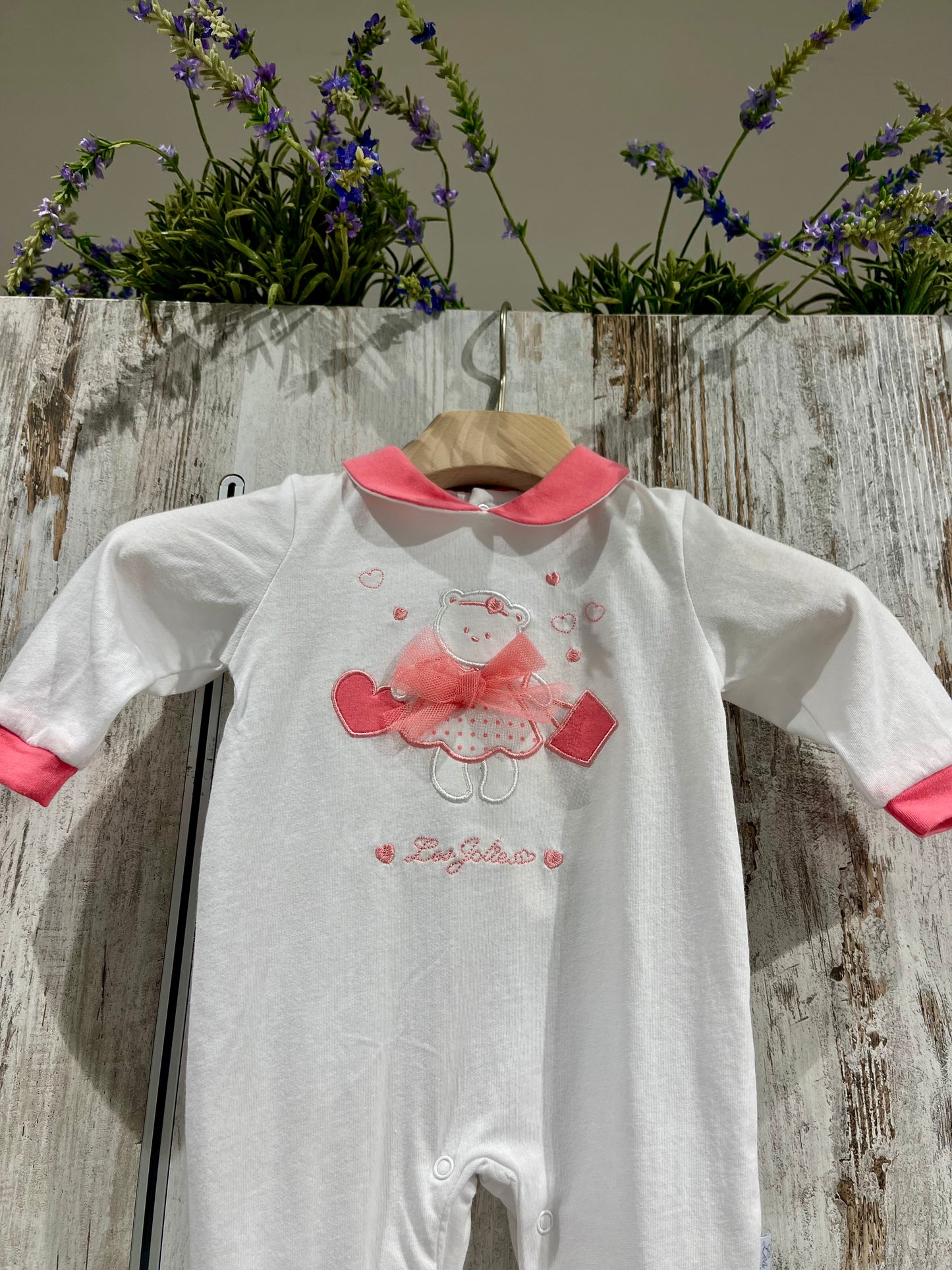 Tutina neonata bianca in cotone con orsetto - Les Jolies