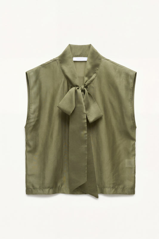 Blusa verde con fiocco in misto lyocell - Lumina