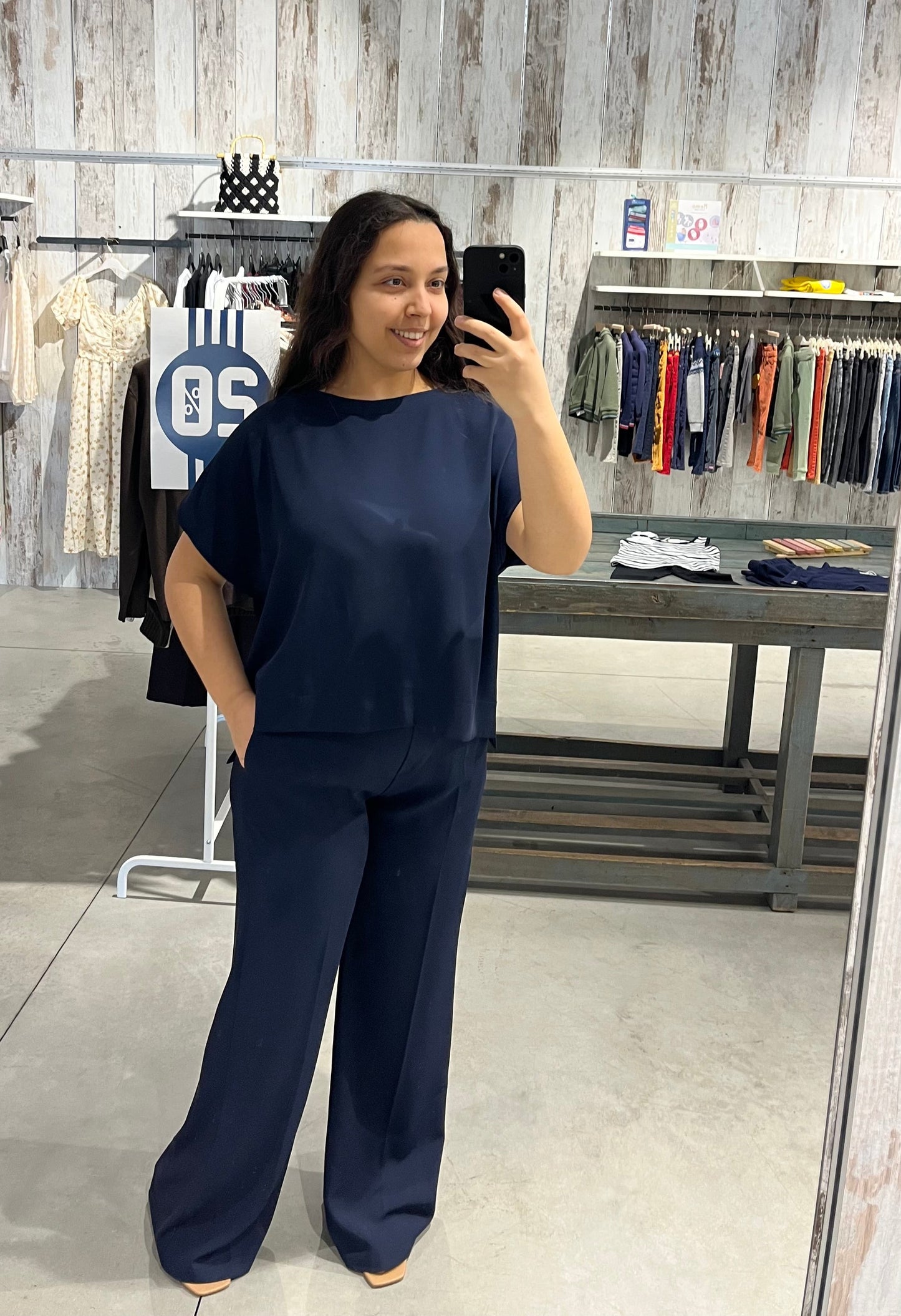 Pantaloni fluidi a palazzo con elastico sul retro blu notte - Altamira Milano