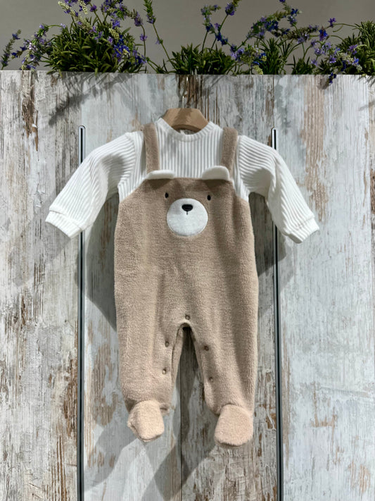 Tutina beige in ciniglia con pelliccetta - Pastello