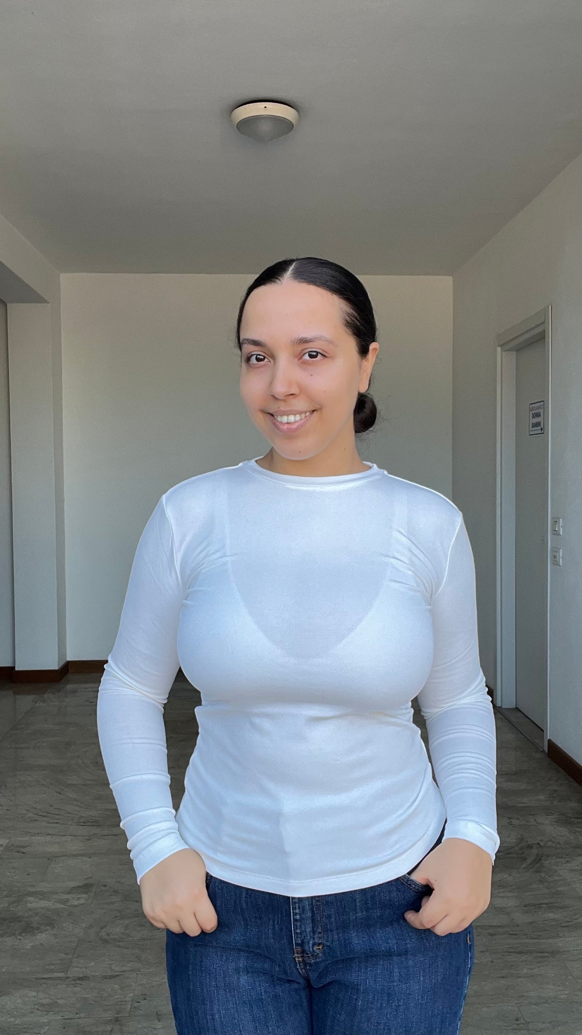 Maglia girocollo in caldo cotone felpato bianco - Lumina