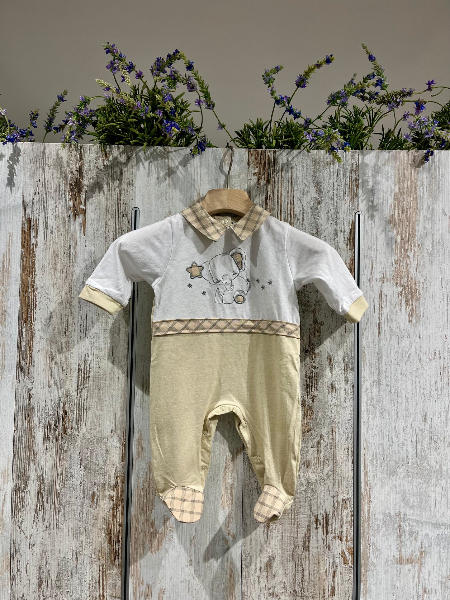 Tutina neonata beige in cotone con elefantino - Preziosini