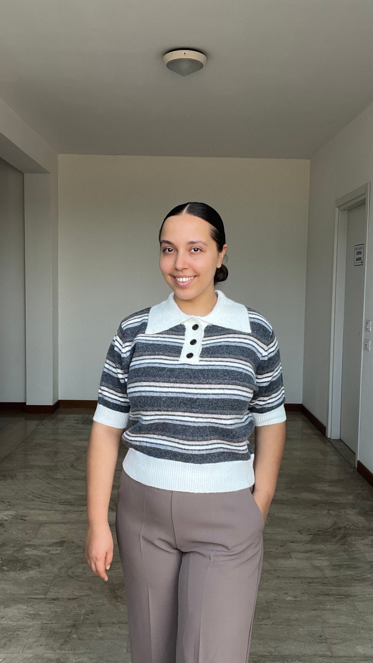 Maglia polo rigata grigio