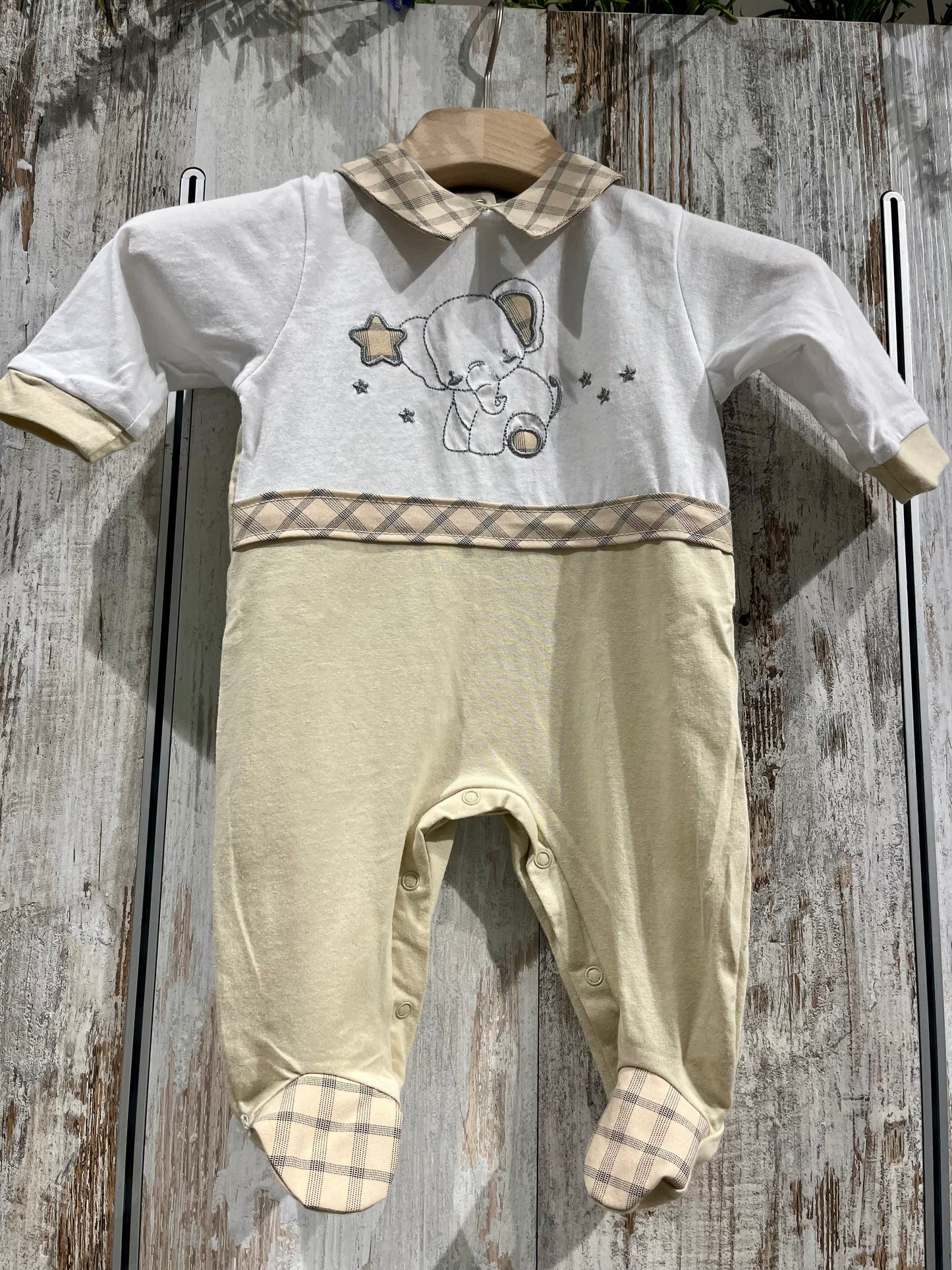 Tutina neonata beige in cotone con elefantino - Preziosini