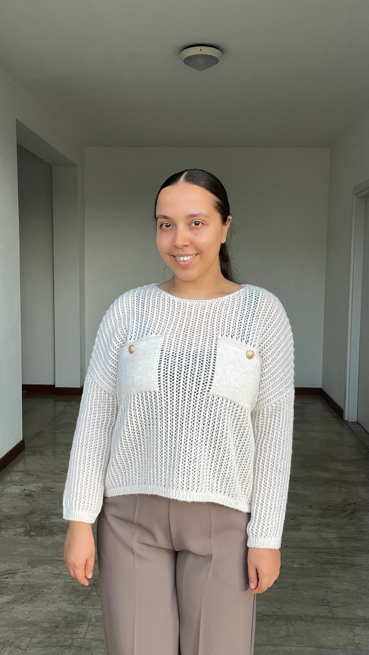Maglia con tasche sparkling panna
