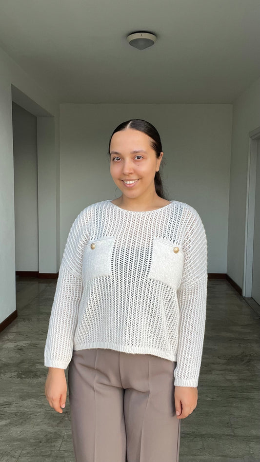 Maglia con tasche sparkling panna