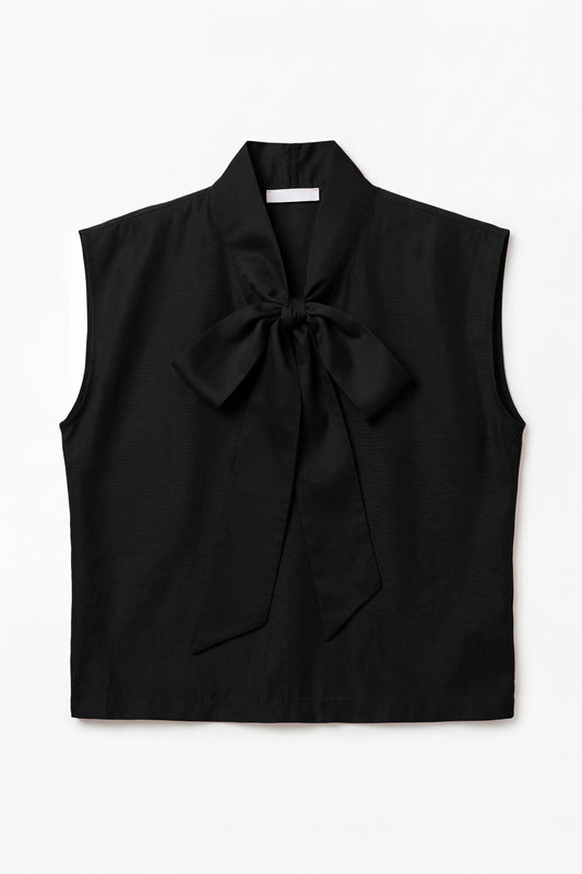Blusa nera con fiocco in misto lyocell - Lumina