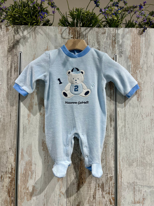 Tutina azzurra in ciniglia con orsetto - Nazareno Gabrielli