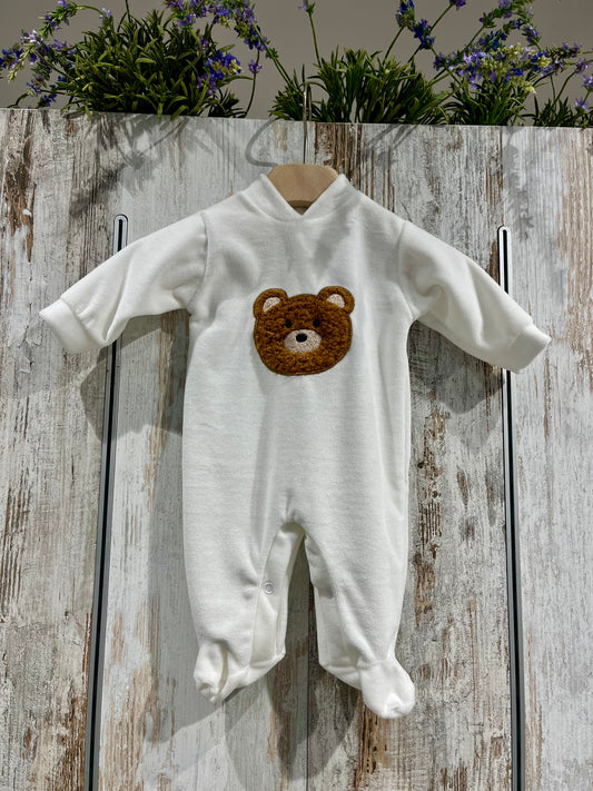 Tutina bianca in ciniglia con orsetto - Tenerotti