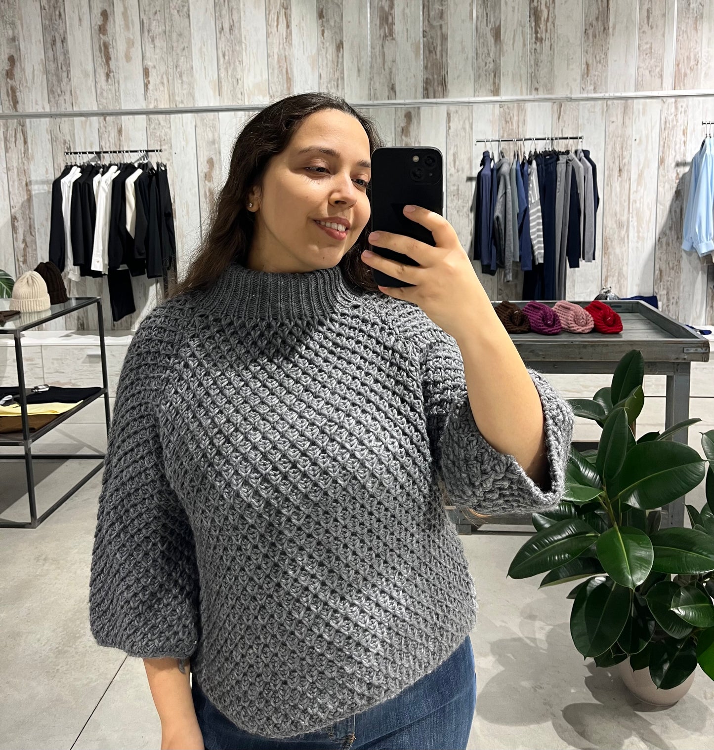 Maglione collo cratere grigio a nido d'ape - Altamira Milano