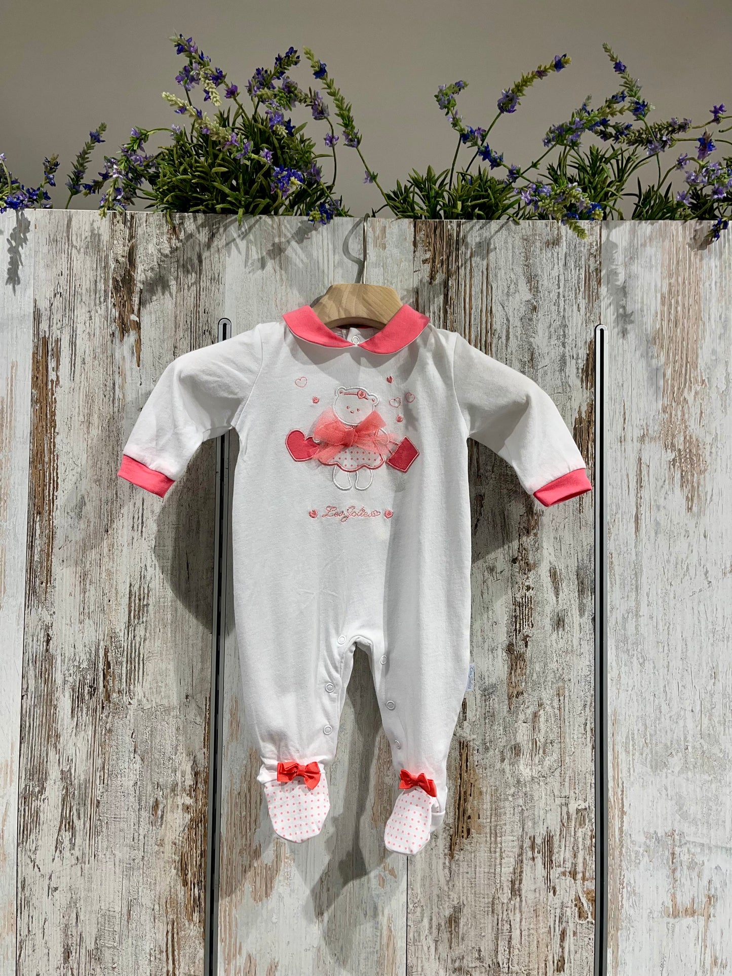Tutina neonata bianca in cotone con orsetto - Les Jolies