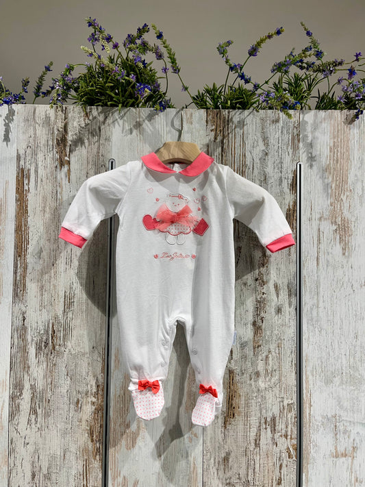 Tutina neonata bianca in cotone con orsetto - Les Jolies