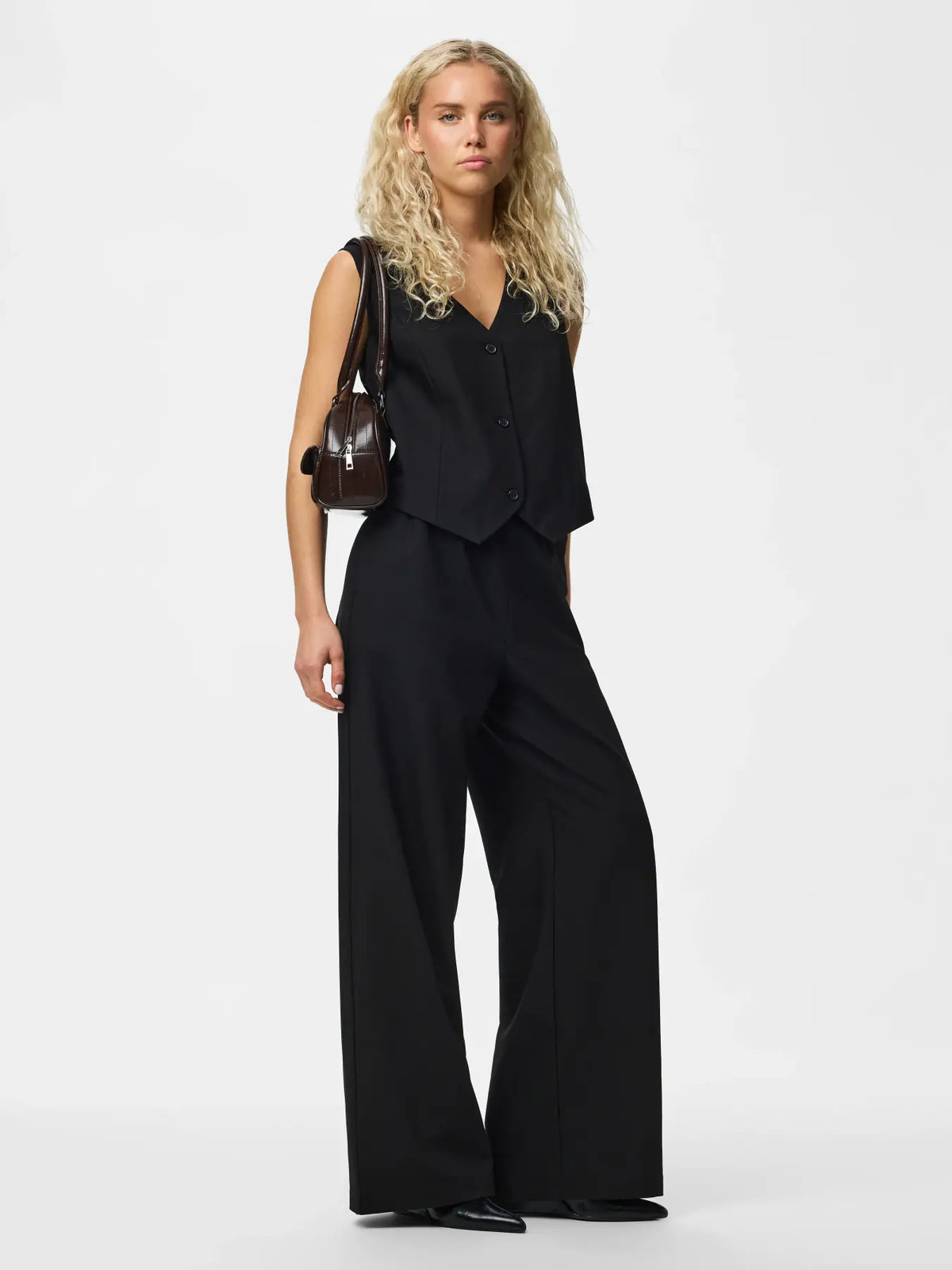 Pantaloni palazzo nero con coulisse Bosella - Pieces