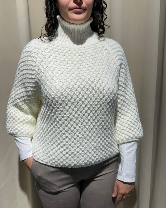 Maglione collo cratere bianco a nido d'ape - Altamira Milano