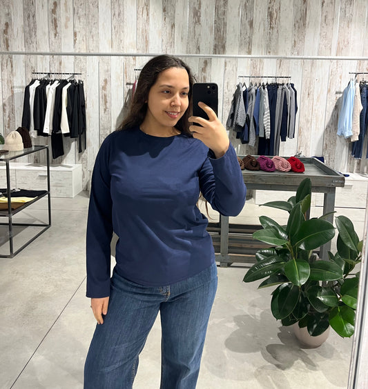 Maglia basica blu in cotone elasticizzato - Altamira Milano