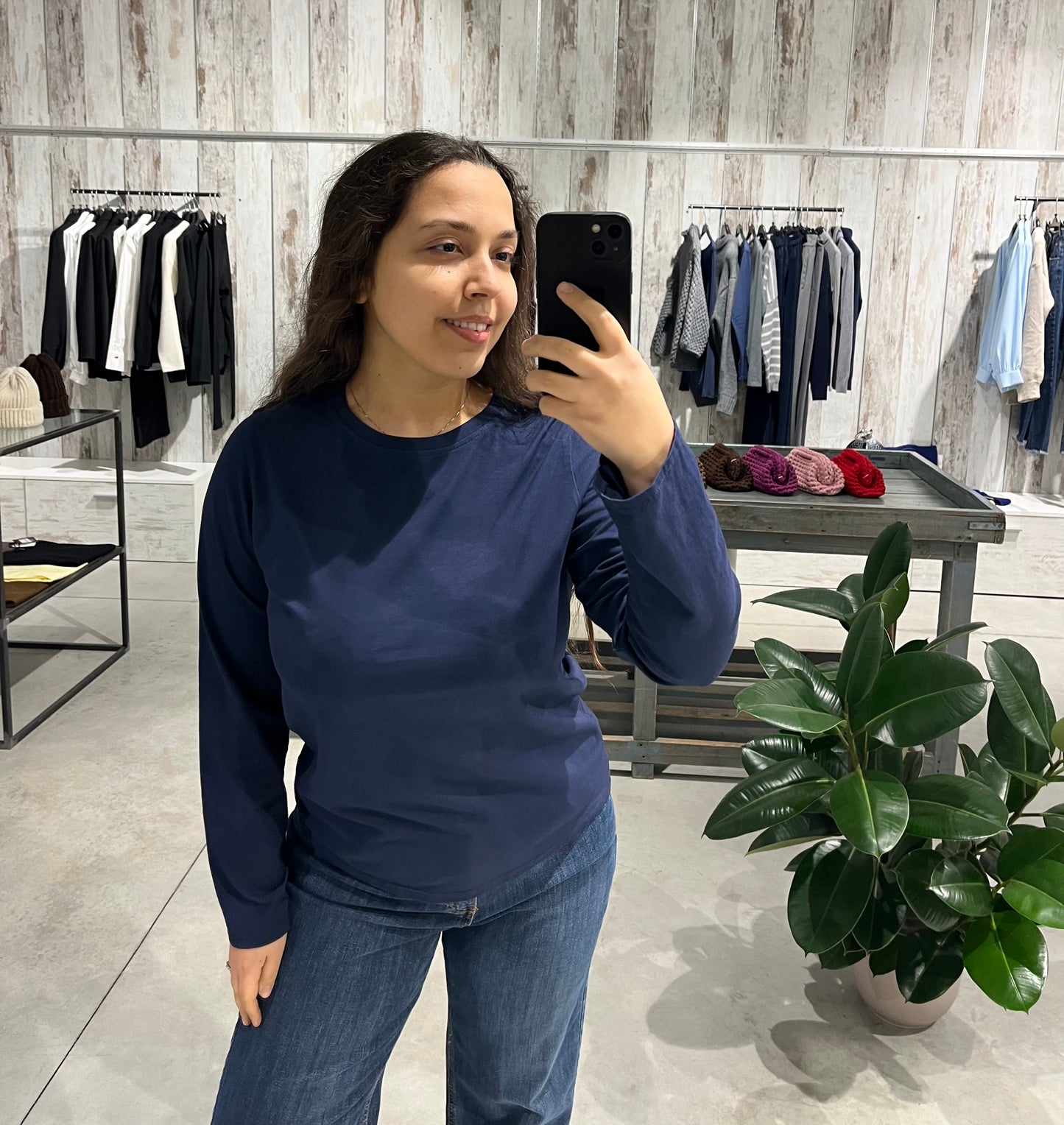 Maglia basica blu in cotone elasticizzato - Altamira Milano