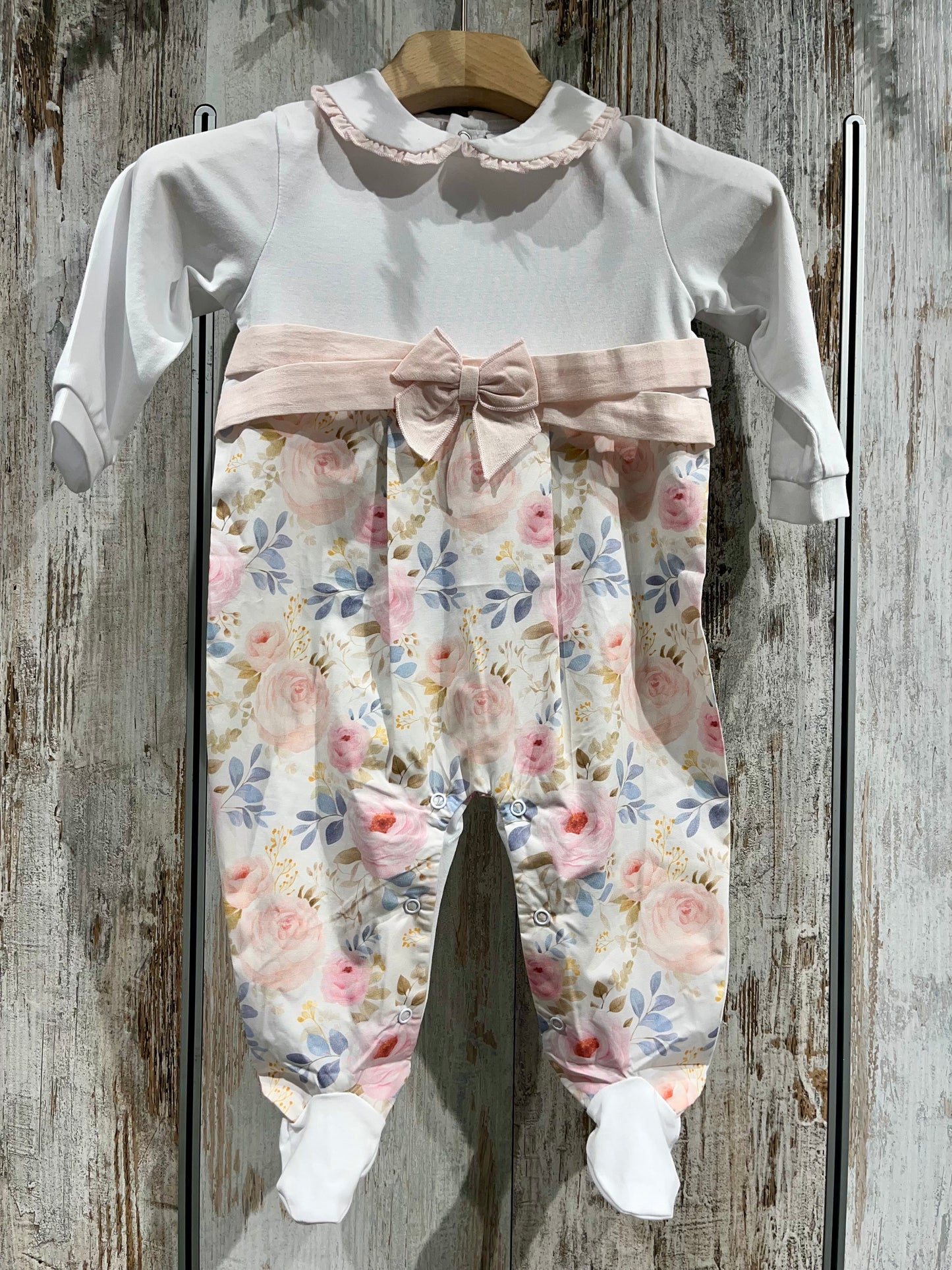 Tutina neonata con fiori in cotone - Pastello