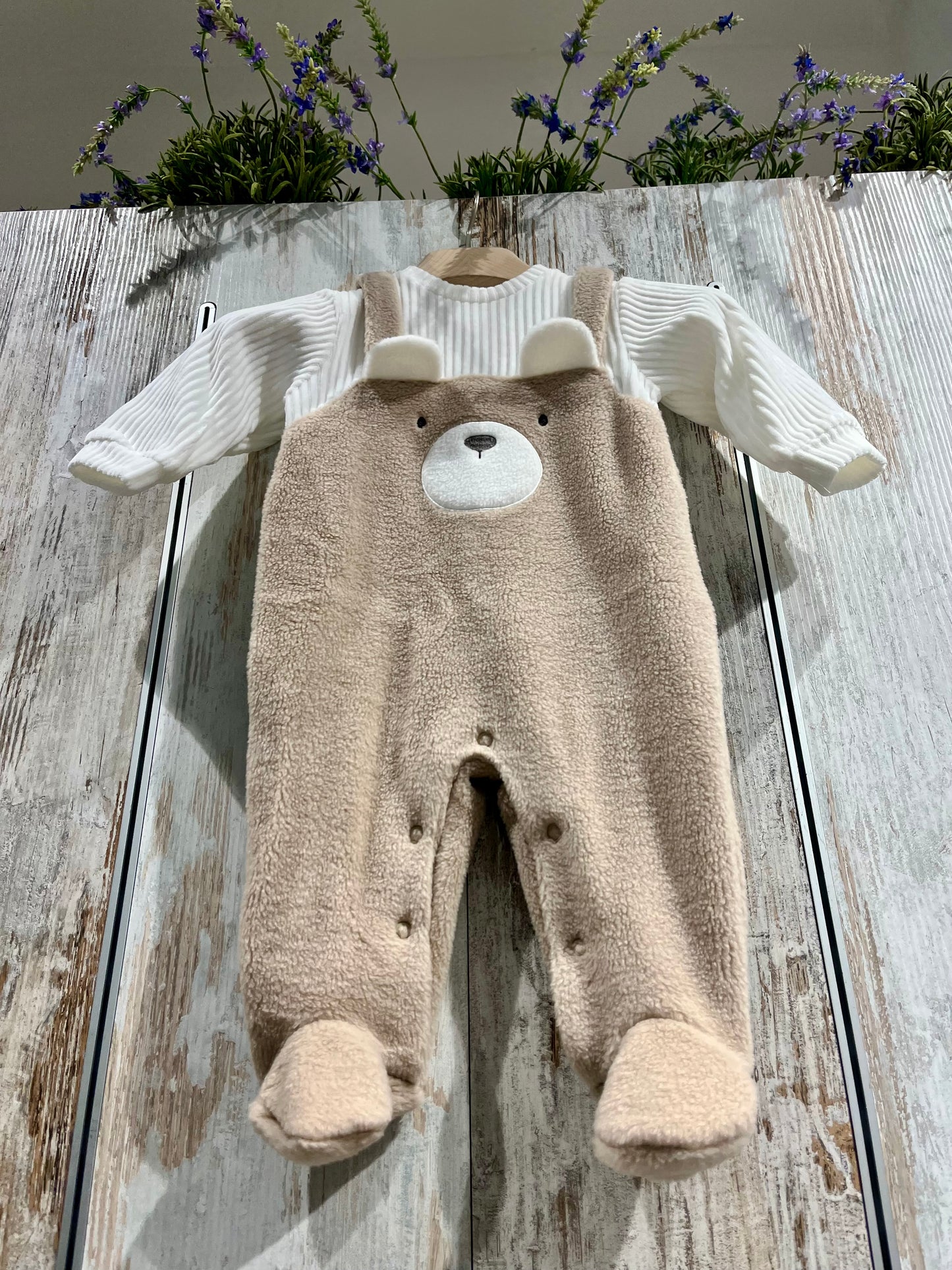 Tutina beige in ciniglia con pelliccetta - Pastello