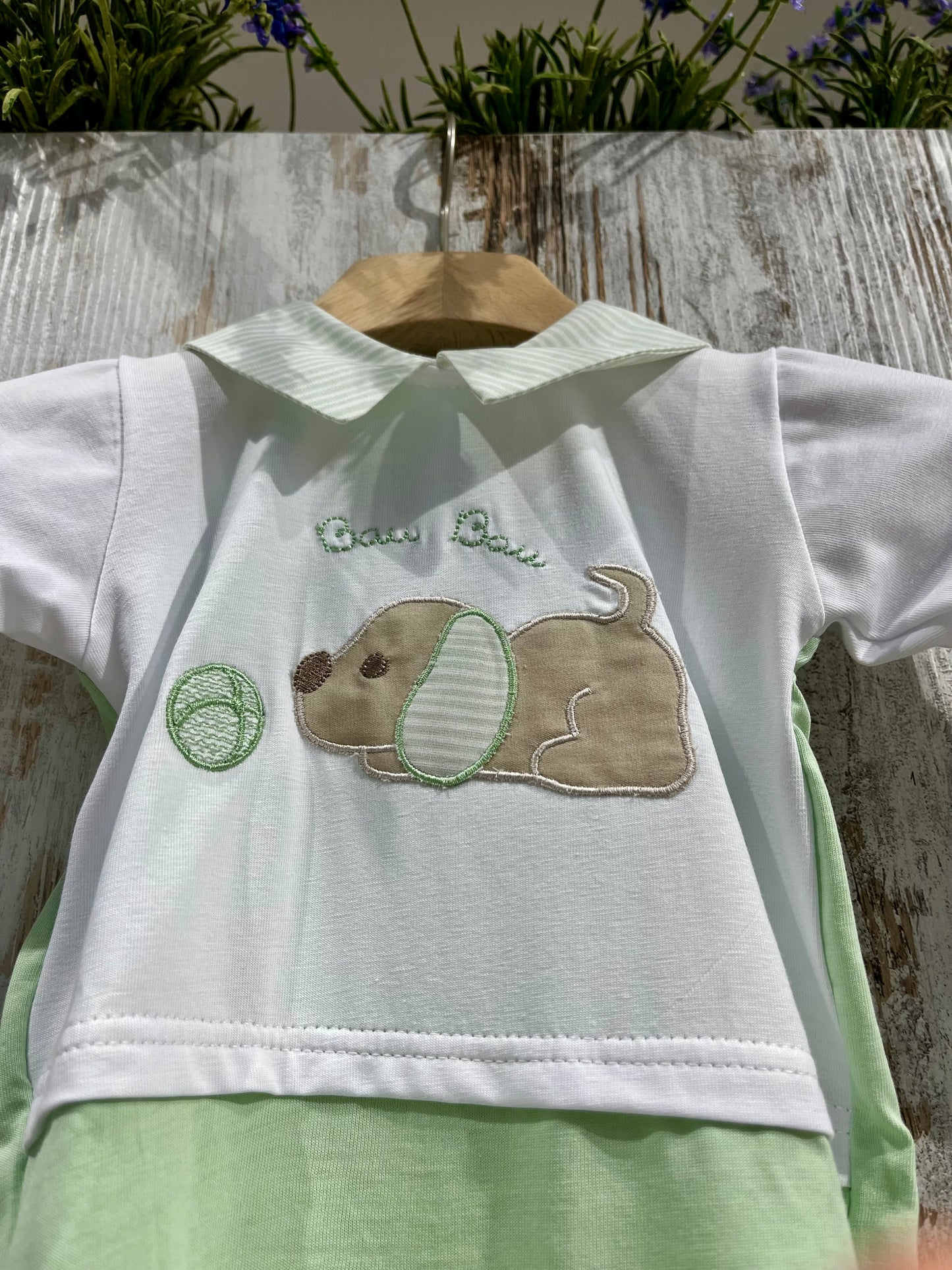 Tutina neonato verde in cotone con cagnolino - Tenerotti