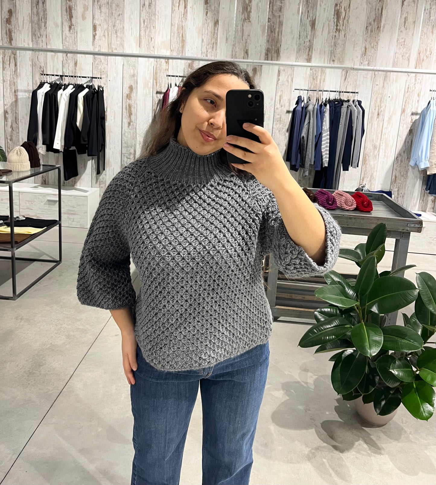 Maglione collo cratere grigio a nido d'ape - Altamira Milano
