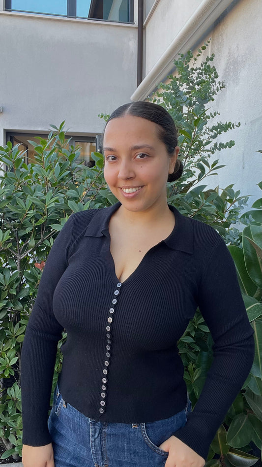 Polo costina bottoni nero