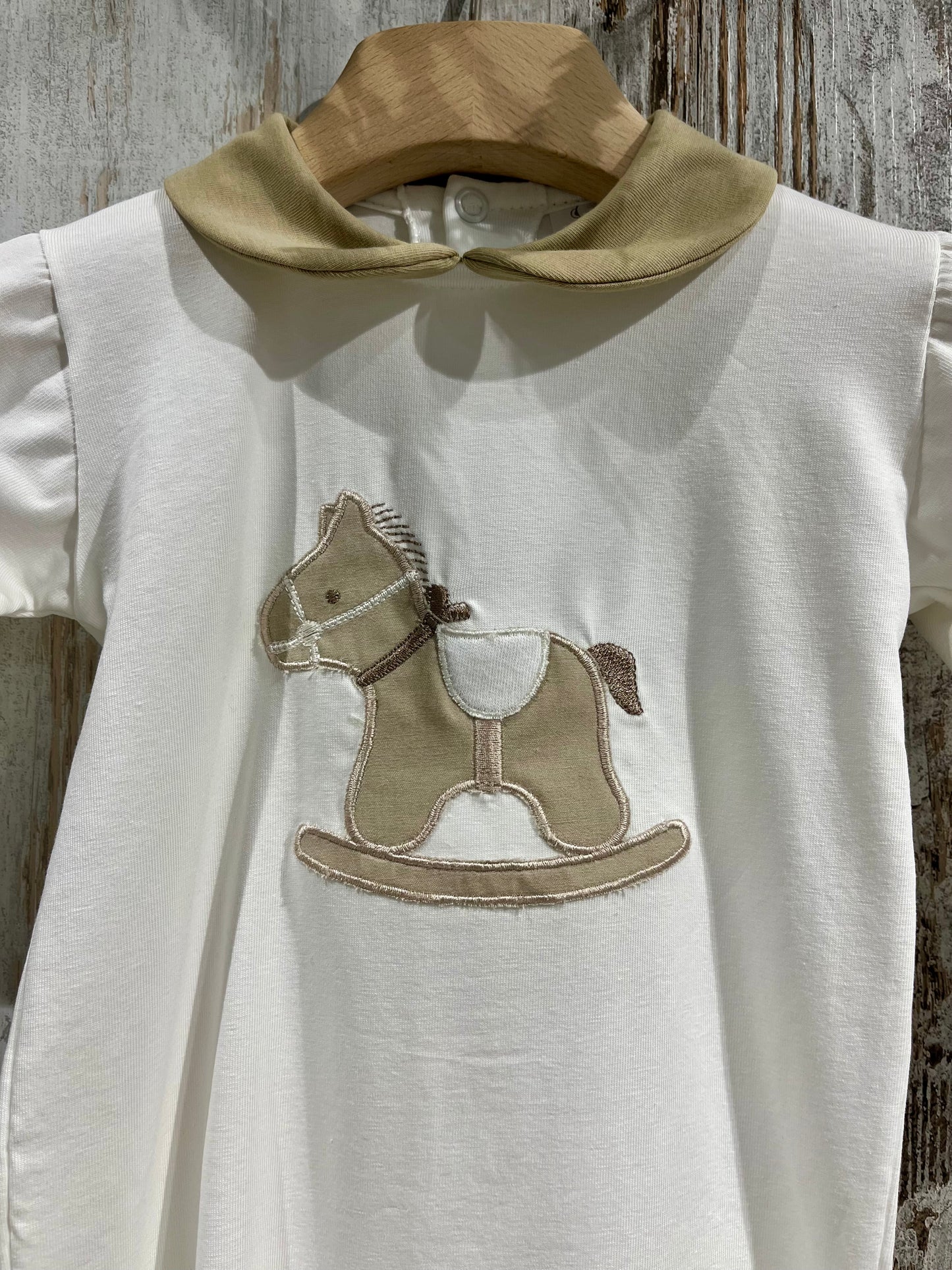 Tutina neonato bianco in cotone con cavalluccio - Tenerotti