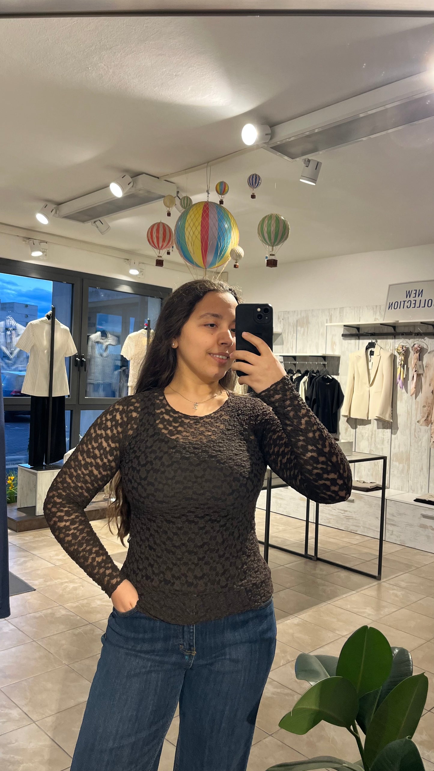 Maglia marrone in pizzo floreale - Altamira Milano