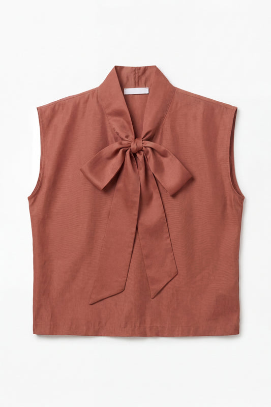 Blusa arancione con fiocco in misto lyocell - Lumina
