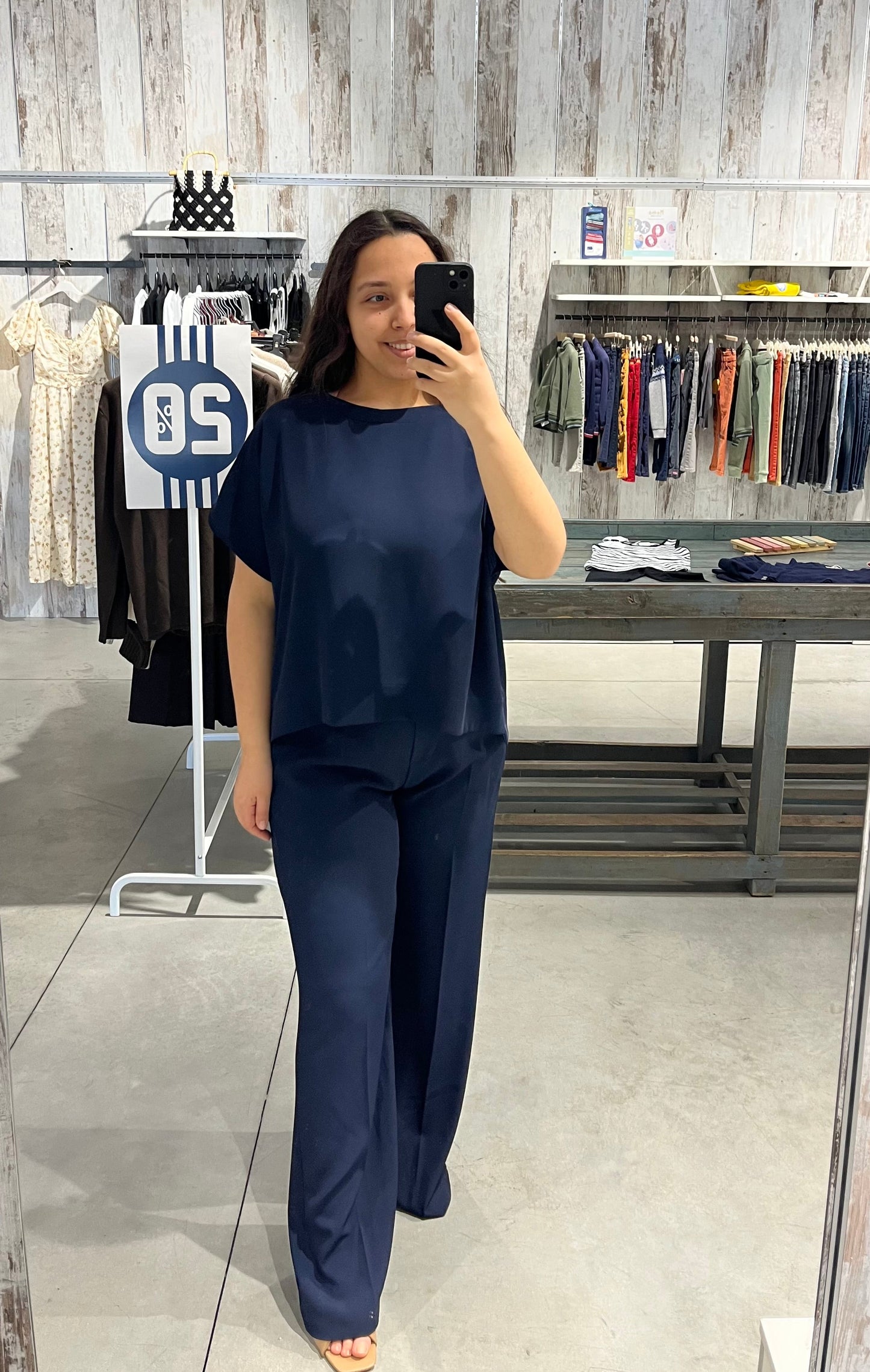 Blusa manica corta a scatoletta blu notte - Altamira Milano