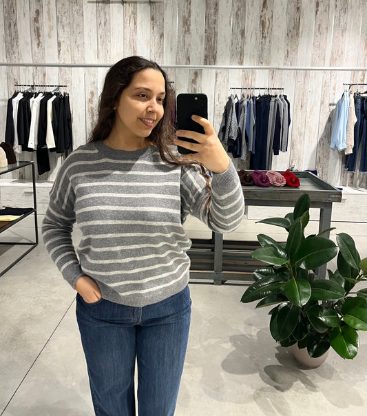 Maglione a righe grigio in misto lana e cashmere - Altamira Milano