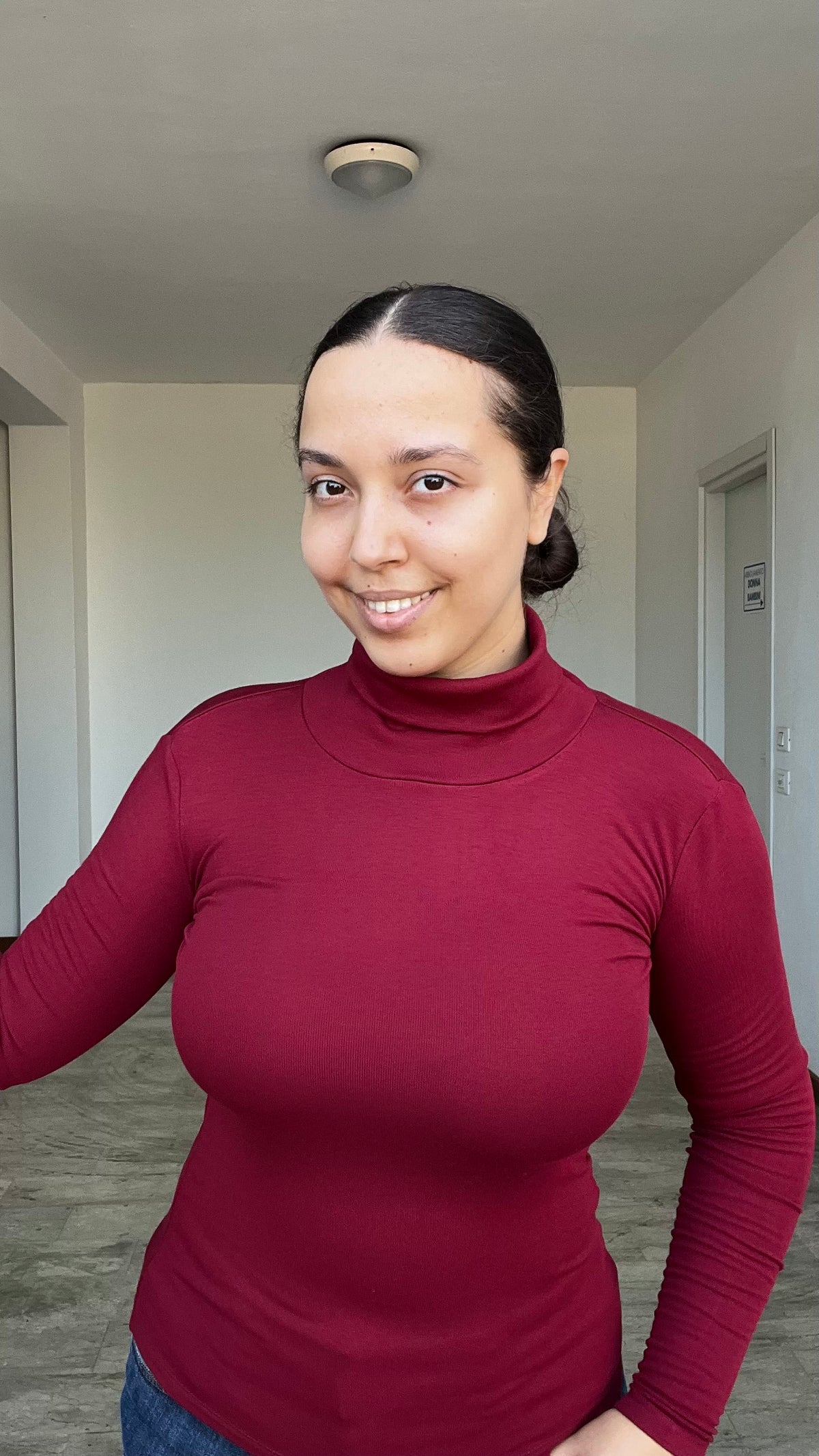 Maglia dolcevita in caldo cotone felpato rosso bordeaux - Lumina