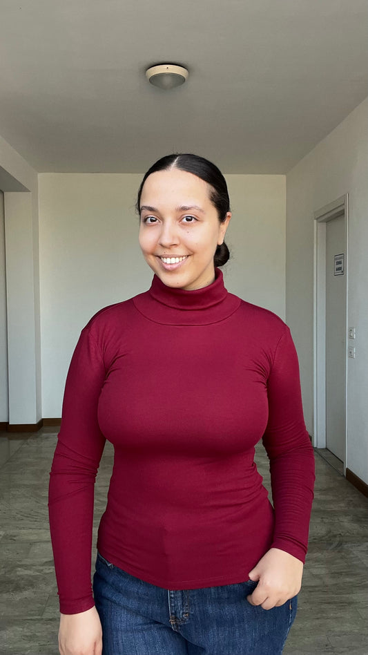 Maglia dolcevita in caldo cotone felpato rosso bordeaux - Lumina
