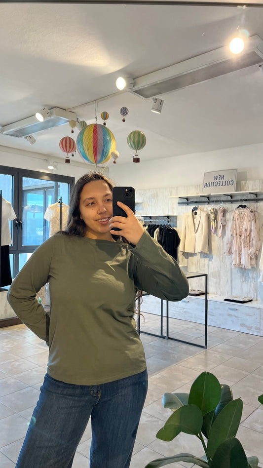Maglia basica verde militare in cotone elasticizzato - Altamira Milano