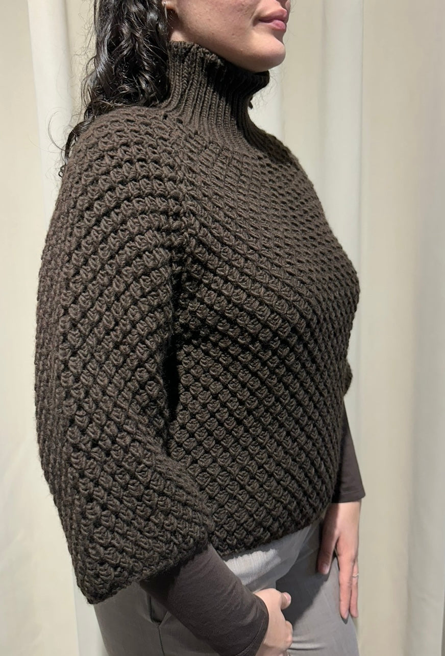 Maglione collo cratere moro a nido d'ape - Altamira Milano