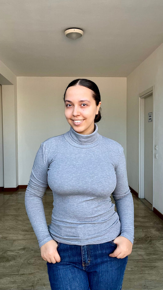 Maglia dolcevita in caldo cotone felpato grigio - Lumina