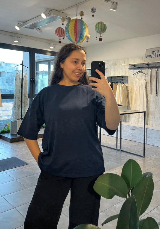 T-shirt curvy basica blu in cotone - Altamira Milano