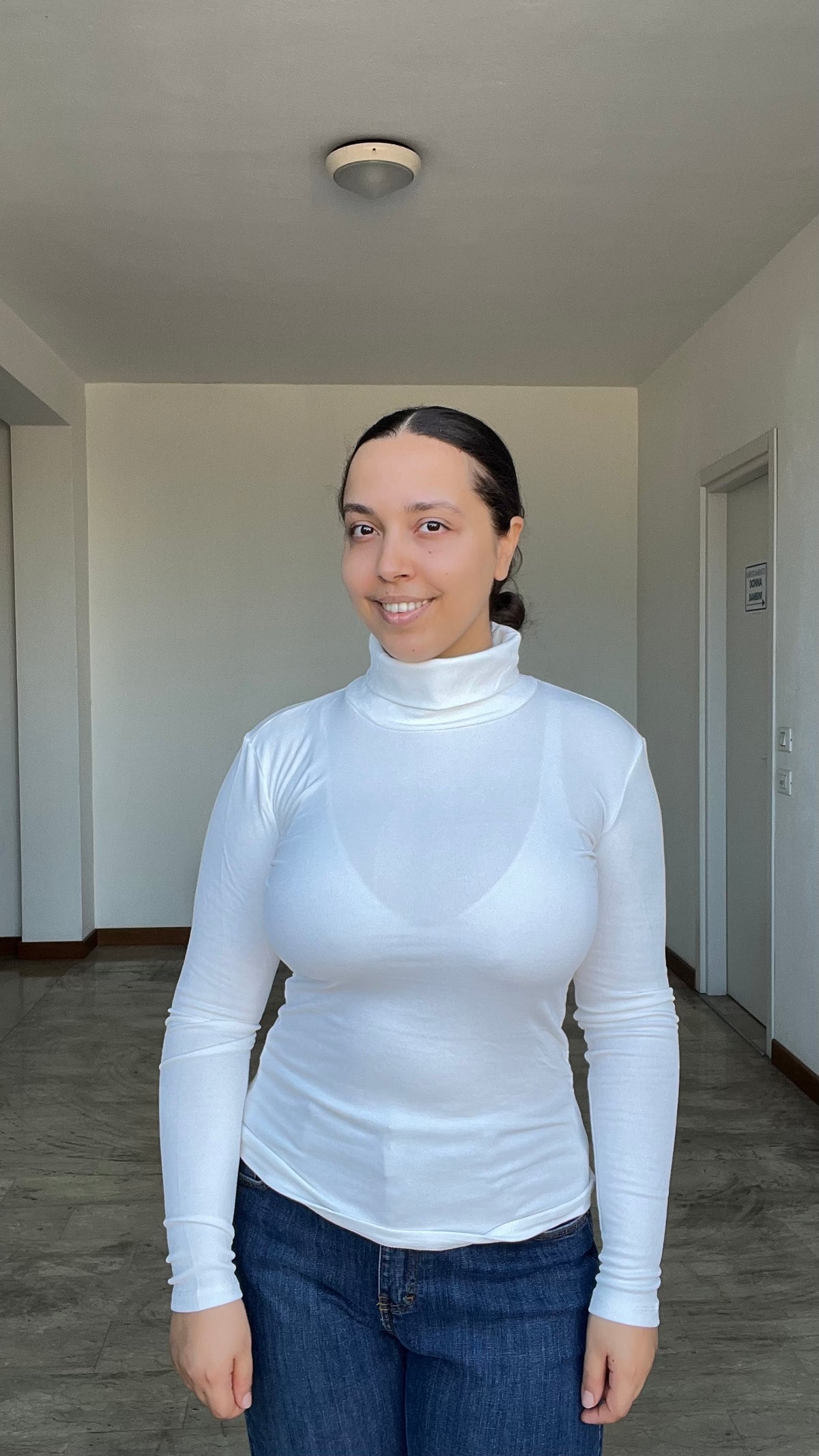 Maglia dolcevita in caldo cotone felpato bianco - Lumina