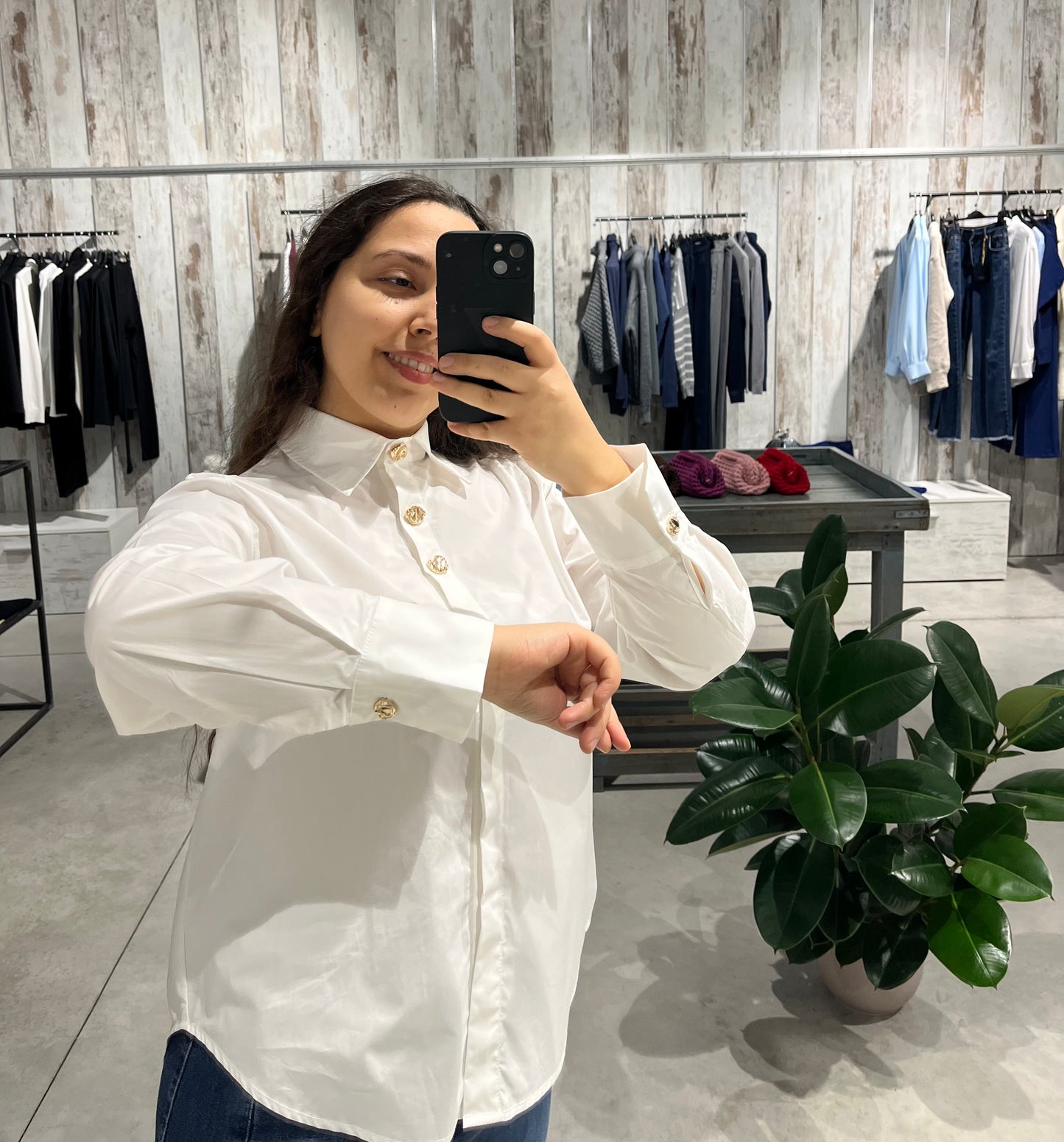 Camicia bianca con bottoni gioiello - Lumina