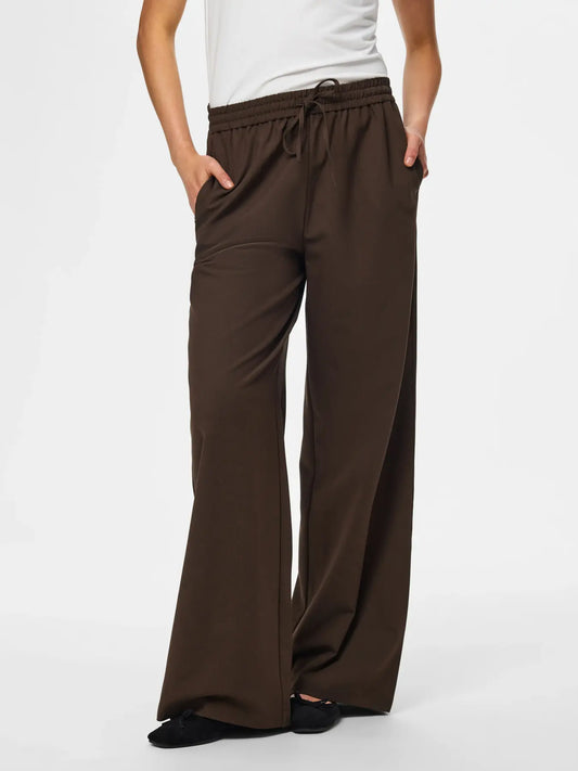 Pantaloni palazzo marrone con coulisse Bosella - Pieces